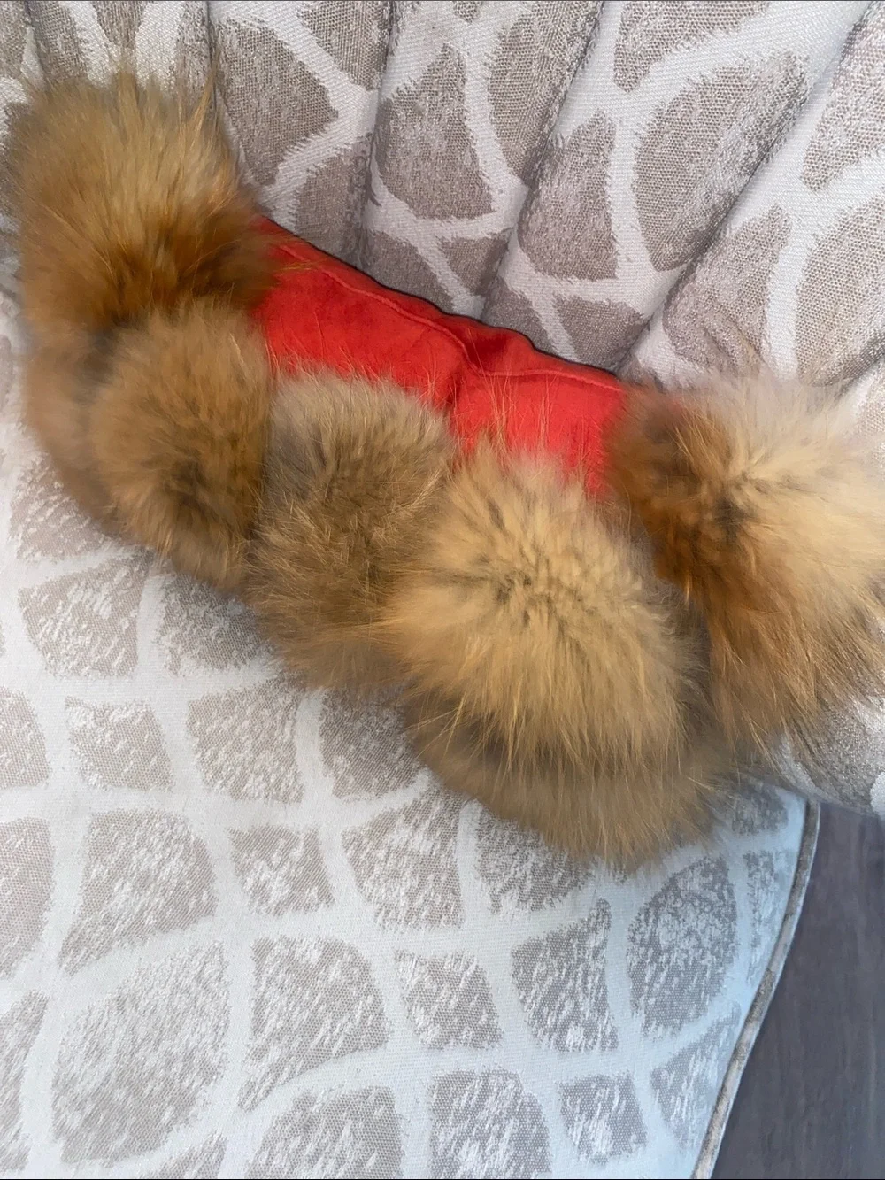 Fur on Red Suede Luxurious Throw Pillow